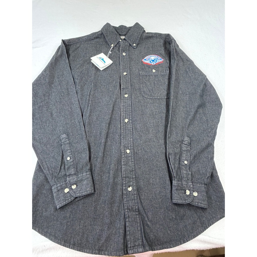 Tri-Mountain Wheels Through Time Museum Mens Medium Gray Denim Button Down Shirt